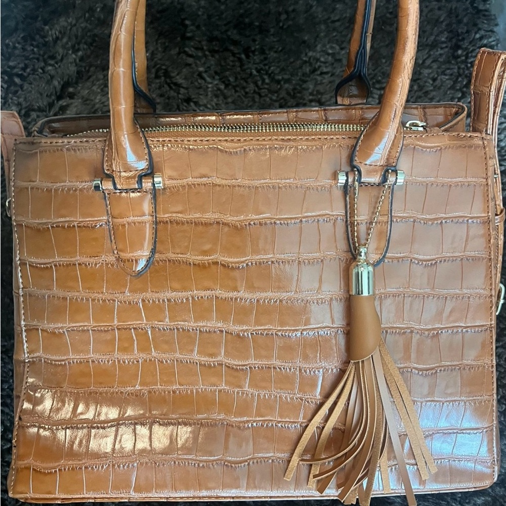 Crocodile Pattern Tan Handbag